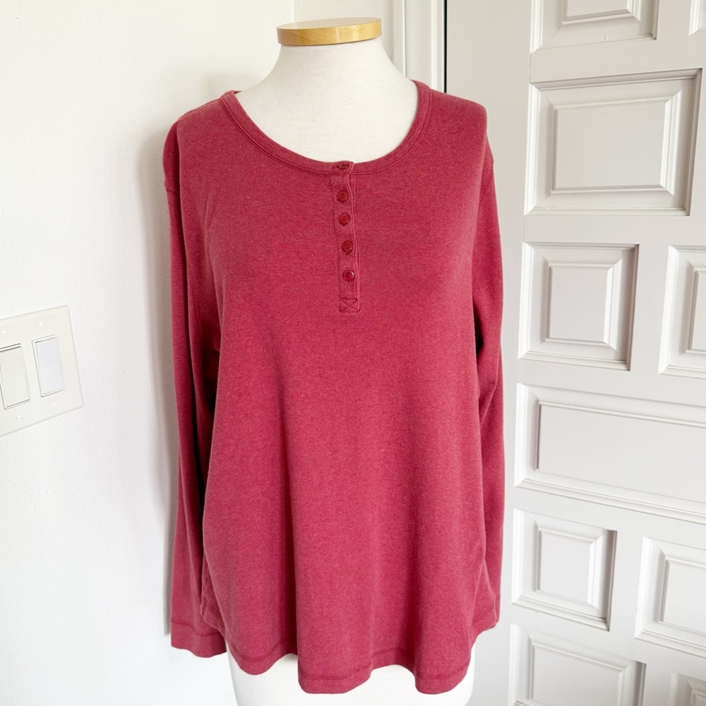Duluth Trading Co Women's Henley Shirt Long Sleeve Top Merlot Red Cotton Sz 2XL